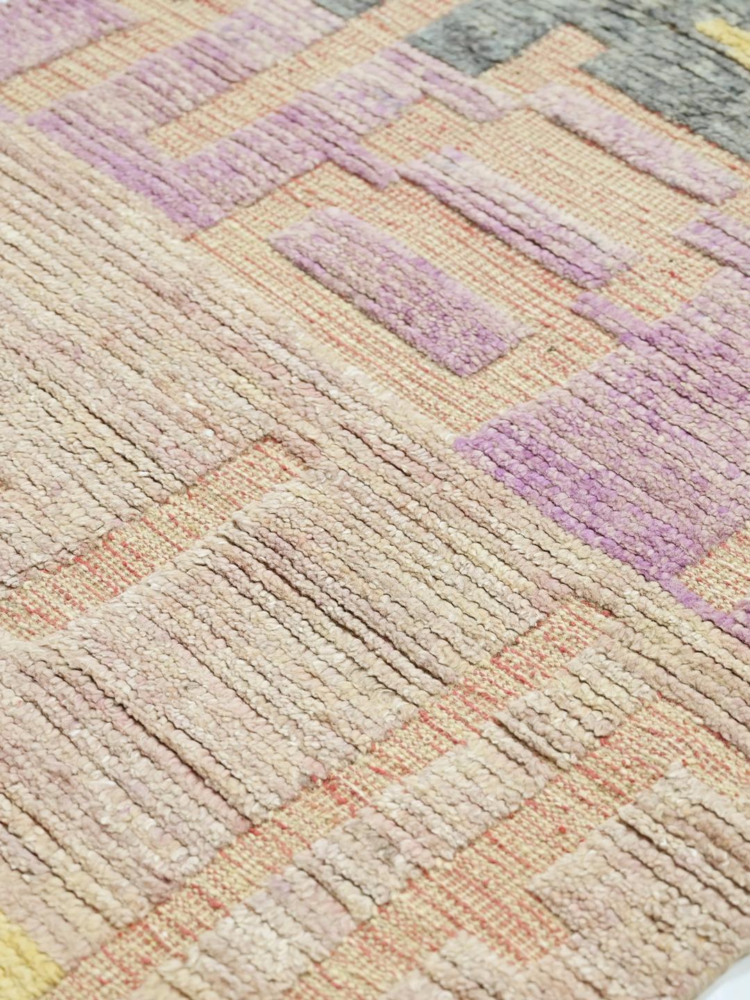 Hand-knotted Berber runner rug in pink and multicolor wool from Afghanistan