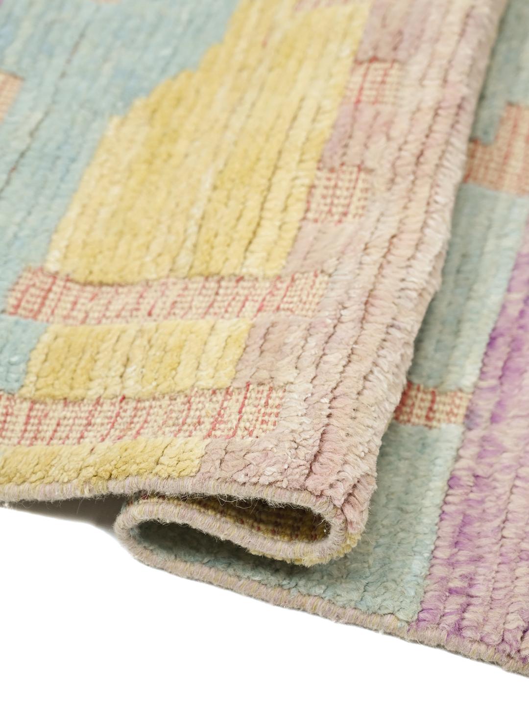 Hand-knotted Berber runner rug in pink and multicolor wool from Afghanistan