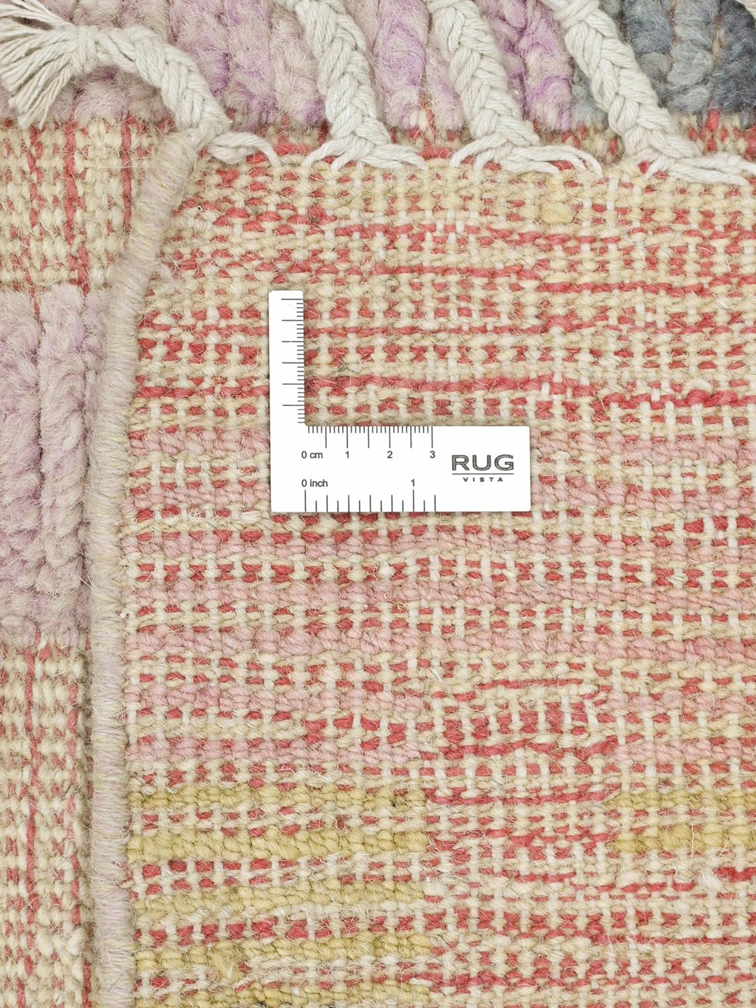 Hand-knotted Berber runner rug in pink and multicolor wool from Afghanistan