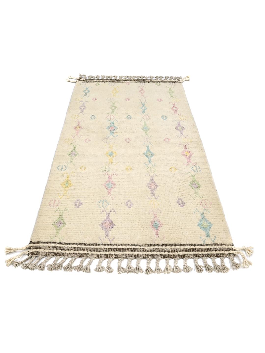 Hand-knotted Afghan wool rug in beige with pastel tribal patterns