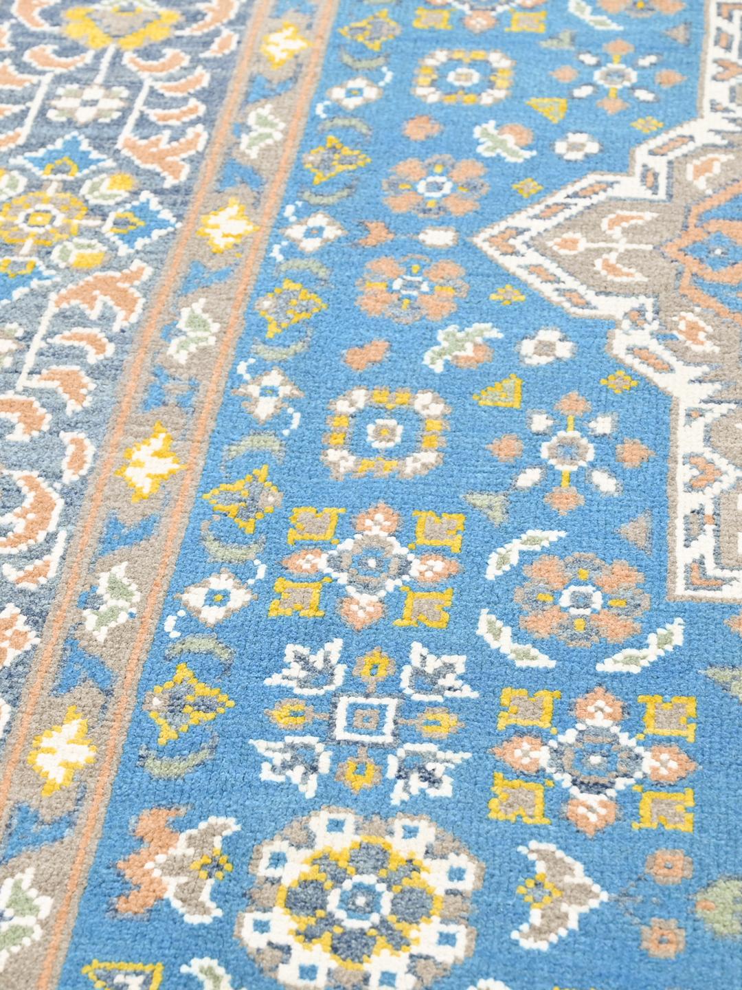 Håndknyttet Mamluk-tæppe fra Afghanistan i blå og flerfarvede nuancer