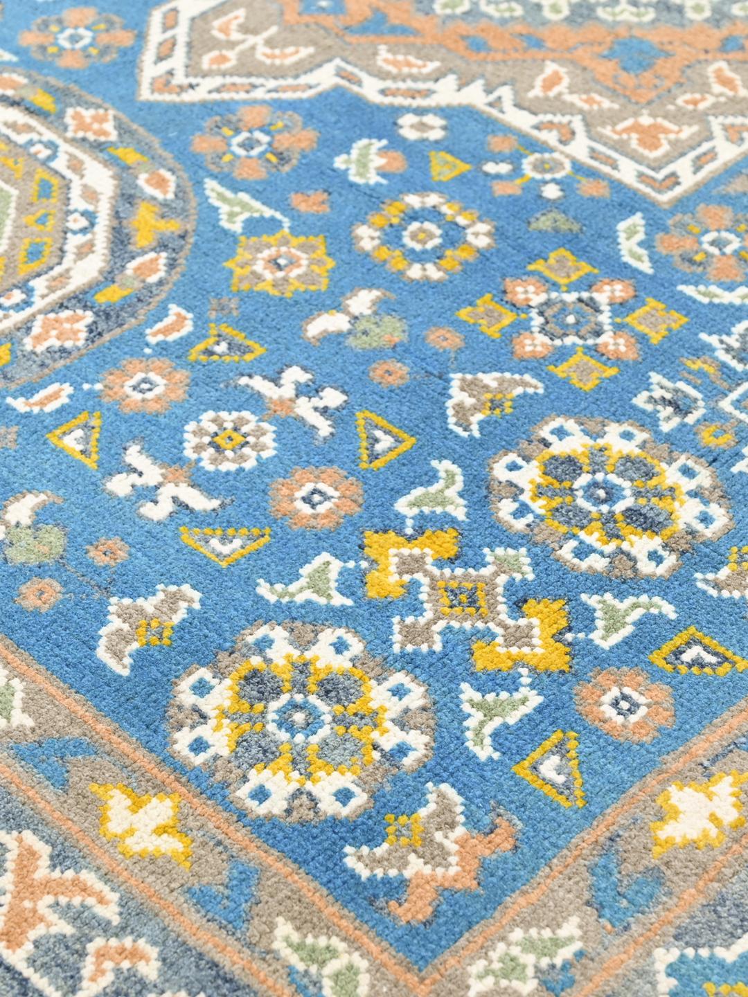 Håndknyttet Mamluk-tæppe fra Afghanistan i blå og flerfarvede nuancer