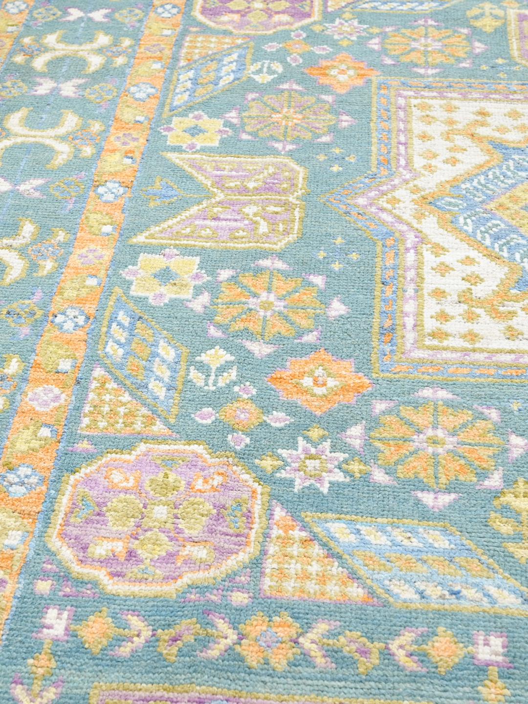 Håndknyttet Mamluk-tæppe fra Afghanistan i blågrøn og orange