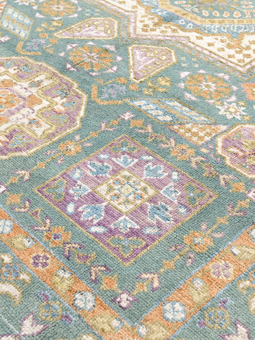 Håndknyttet Mamluk-tæppe fra Afghanistan i blågrøn og orange