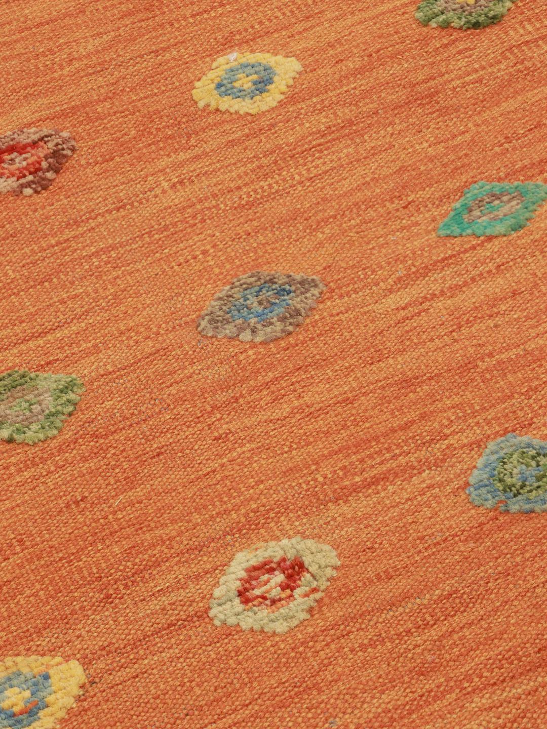 Handgeweven Afghaans Kelim Nimbaft tapijt in levendig oranje met verspreide geometrische motieven