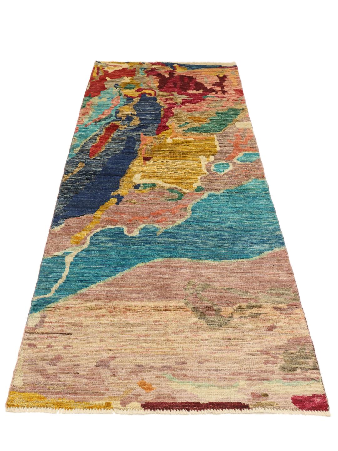 Handgeknoopte Afghaanse loper in levendige multicolor tinten