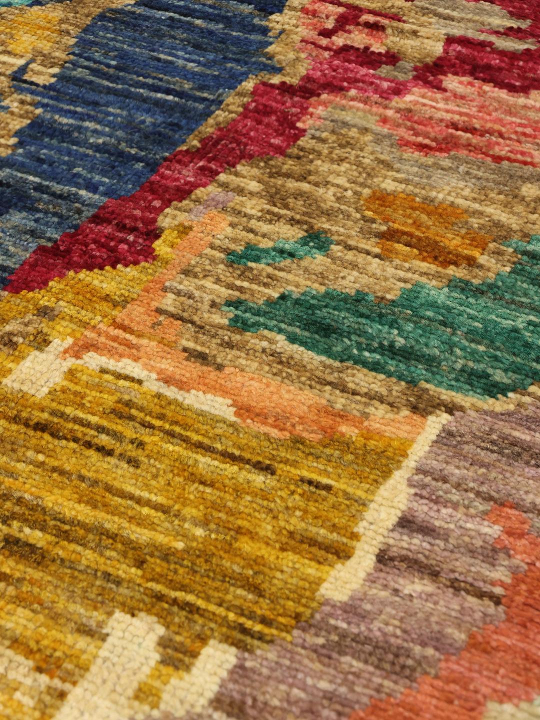 Handgeknoopte Afghaanse loper in levendige multicolor tinten