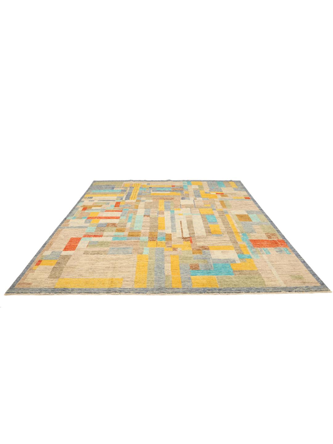 Handgeknoopt Afghaans tapijt met een geometrisch multicolor ontwerp