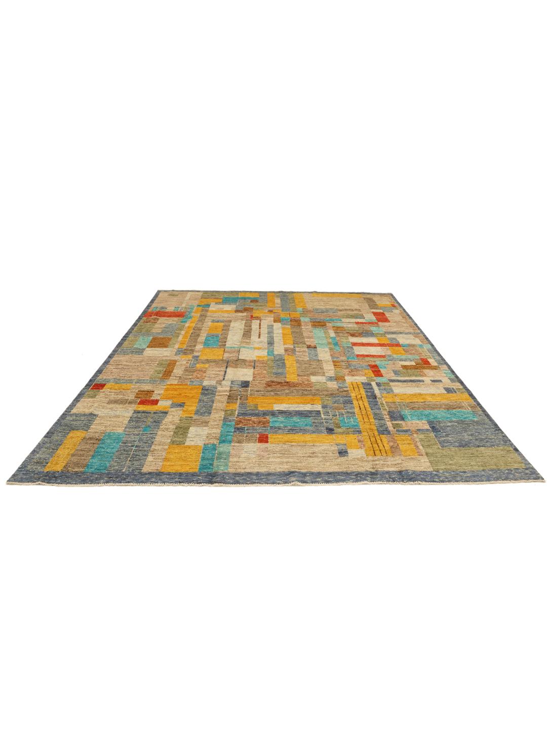 Handgeknoopt Afghaans tapijt met een geometrisch multicolor ontwerp