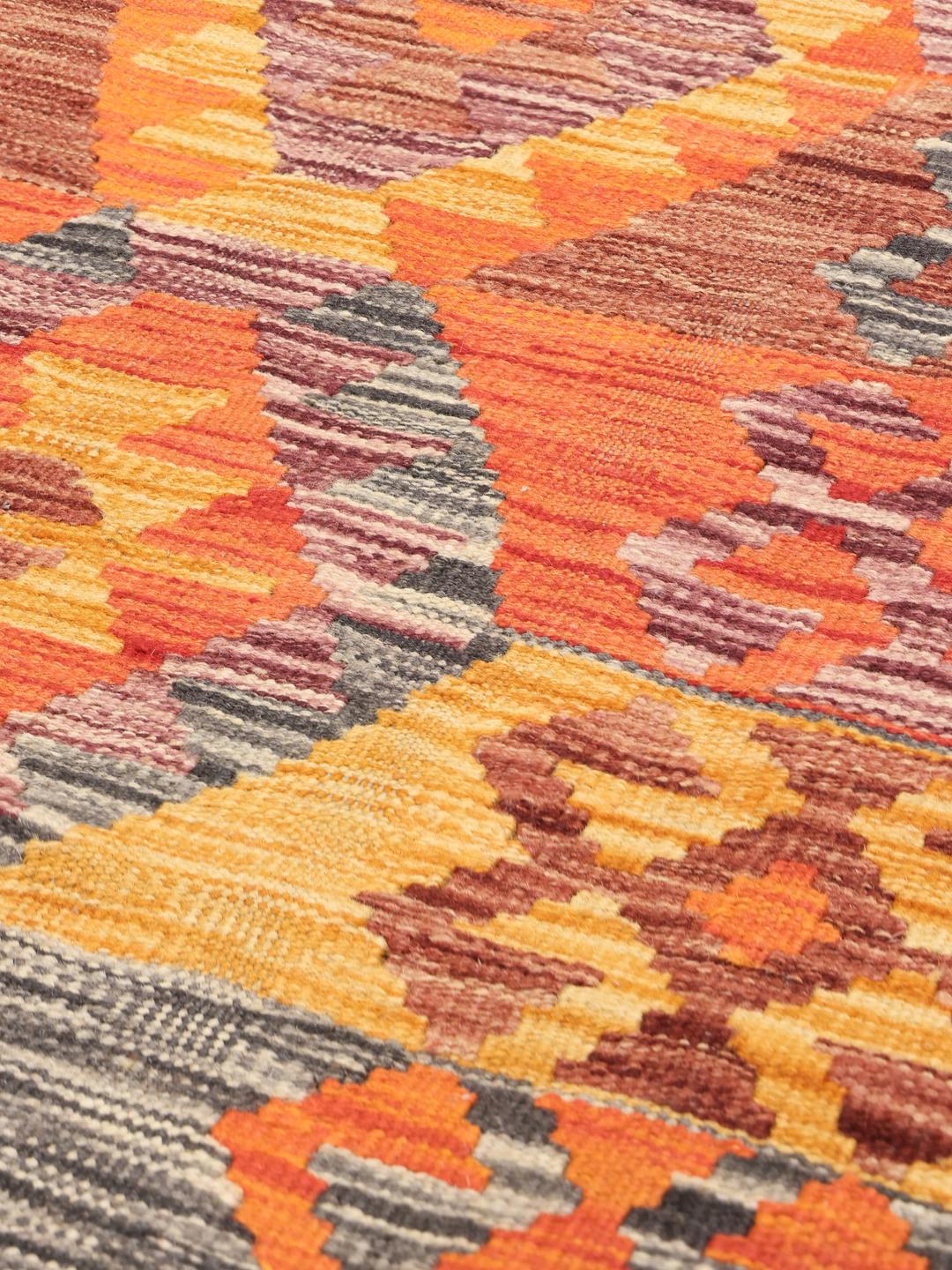 Handgeweven Afghan Kelim-tapijt met levendige geometrische patronen in multicolor Wool
