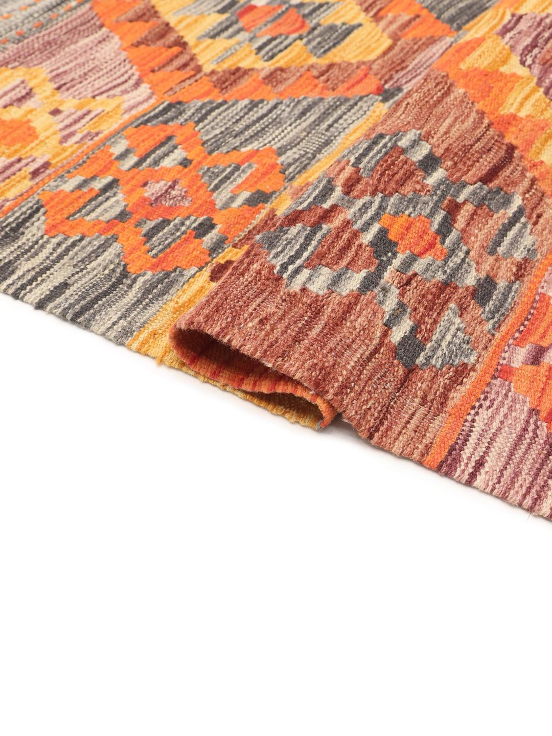 Handgeweven Afghan Kelim-tapijt met levendige geometrische patronen in multicolor Wool