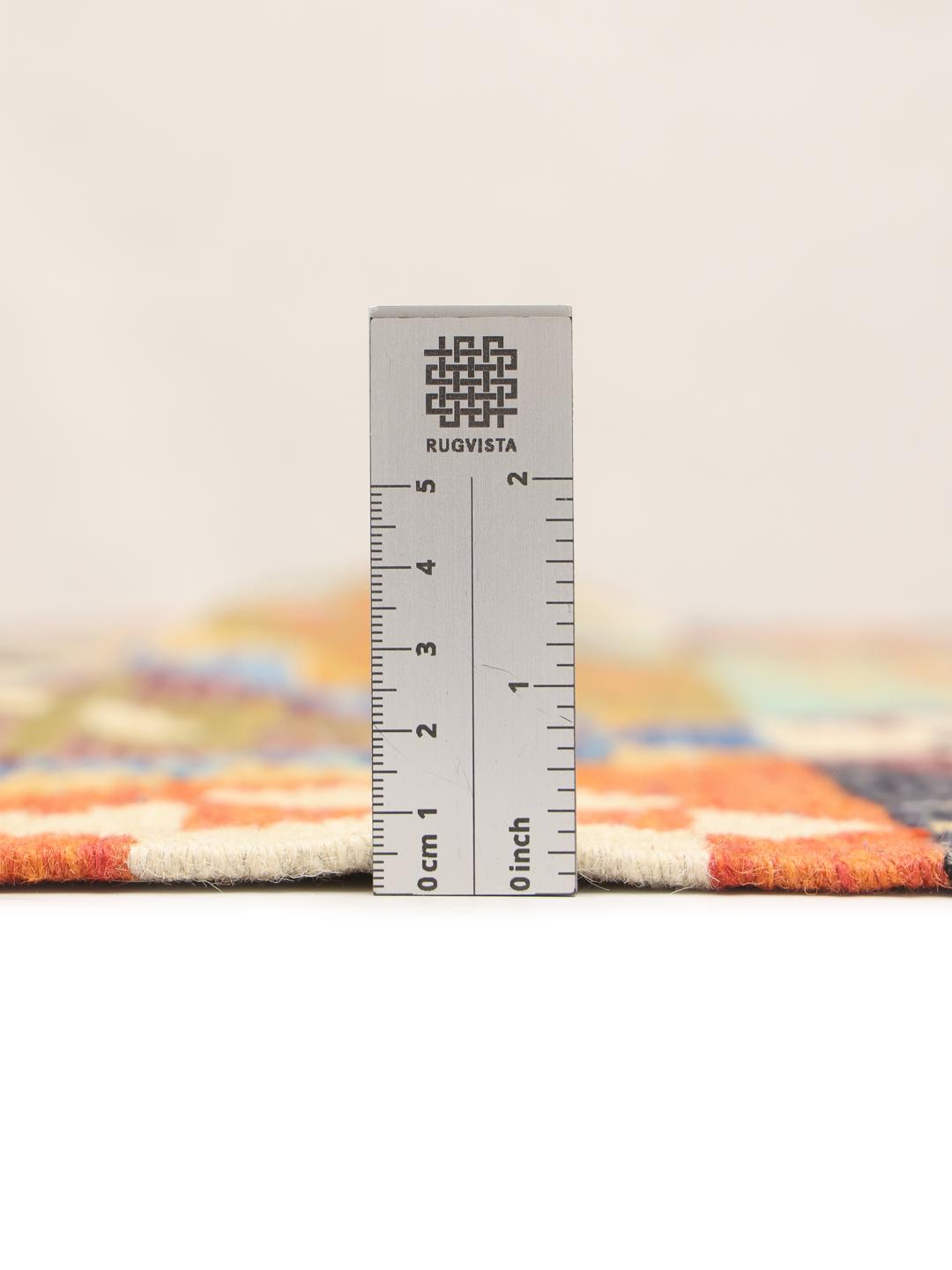 Hand-woven Afghan Kelim rug featuring a colourful geometric design on a Wool foundation