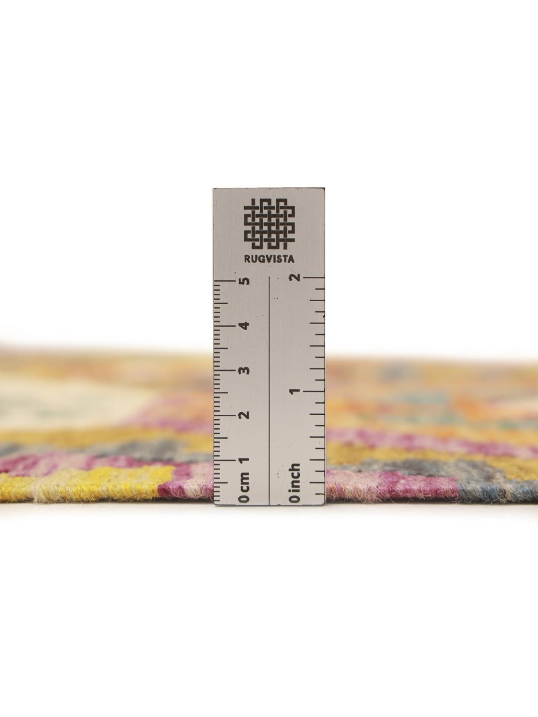 Hand-woven Kelim Afghan runner with geometric patterns in multicolor wool.