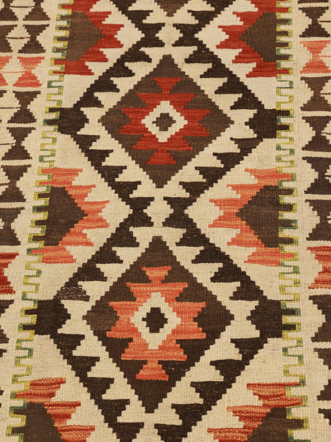 Handmade Afghan wool runner rug in beige and brown
