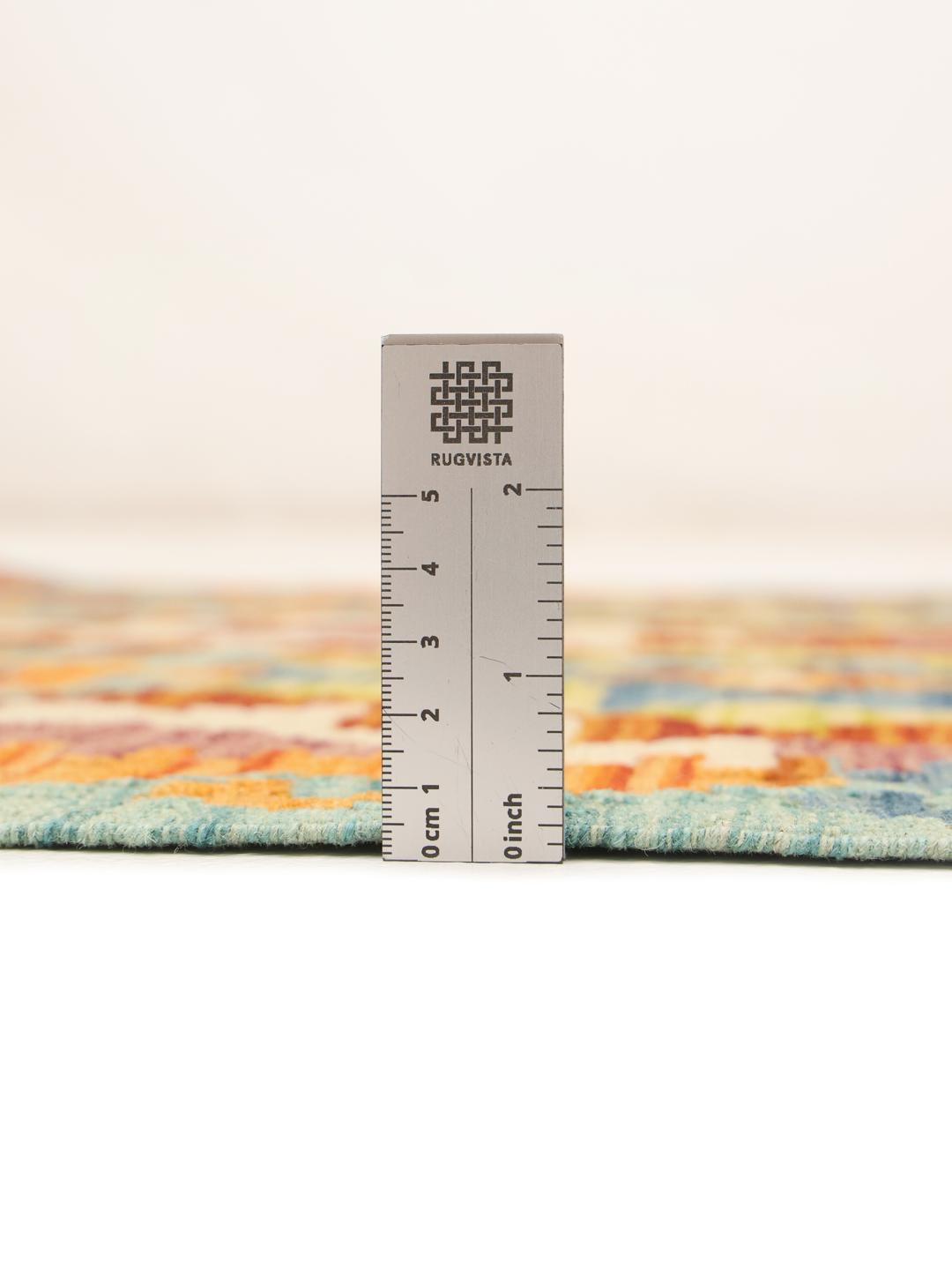 Hand-woven Afghan runner with a geometric pattern in multicolour Wool