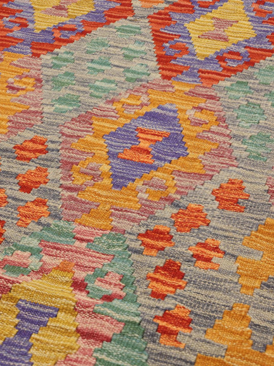 Hand-woven multicolor Afghan runner rug
