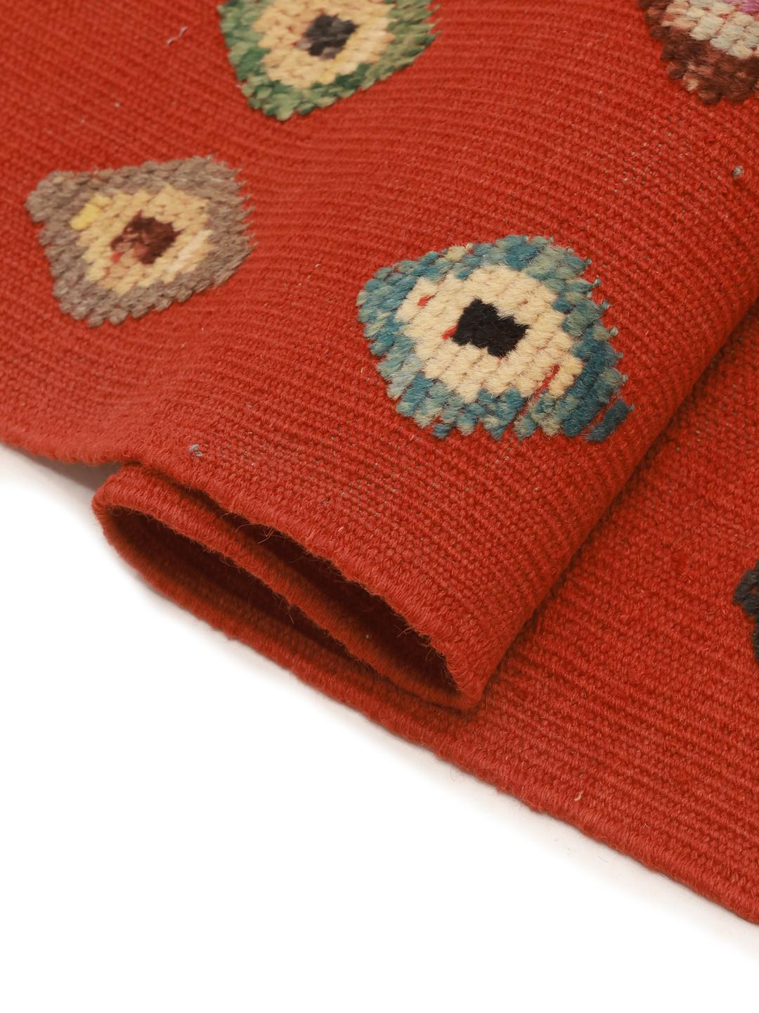 Hand-woven Afghan Kelim Nimbaft rug in red with geometric motifs