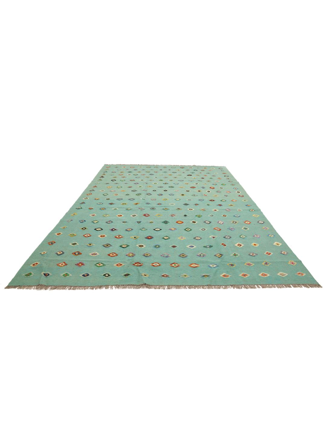 Handgeweven Afghaans Kelim Nimbaft vloerkleed in teal