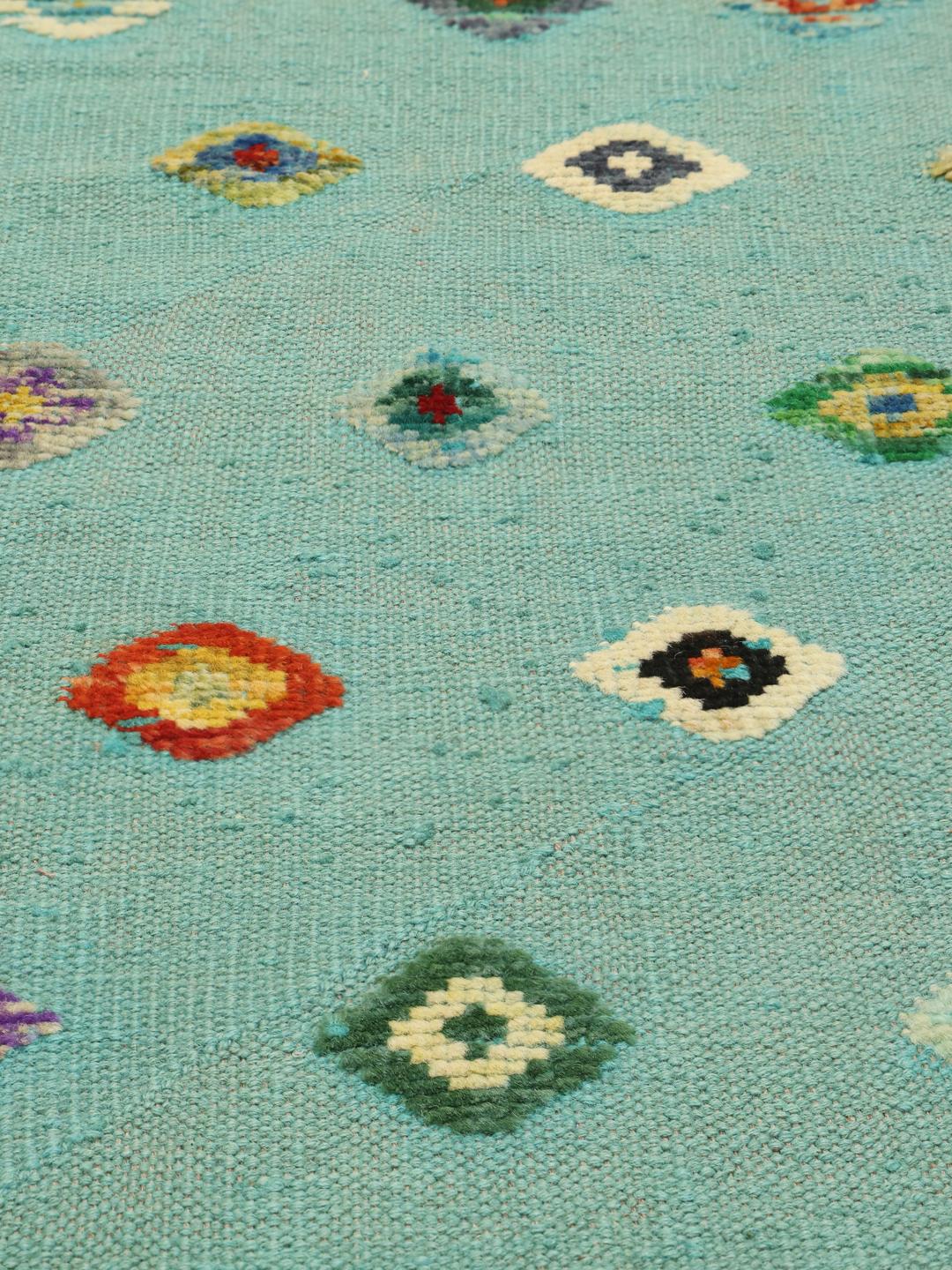 Handgeweven Afghaans Kelim Nimbaft vloerkleed in teal