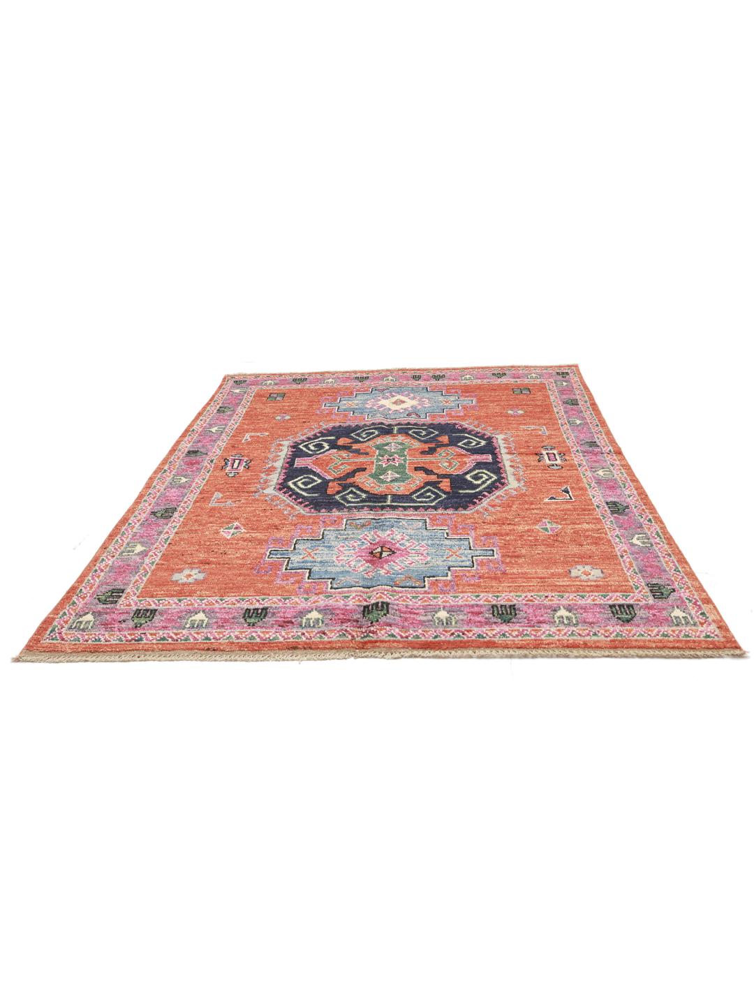 Hand-knotted Kazak rug from Afghanistan in vibrant red and blue tones
