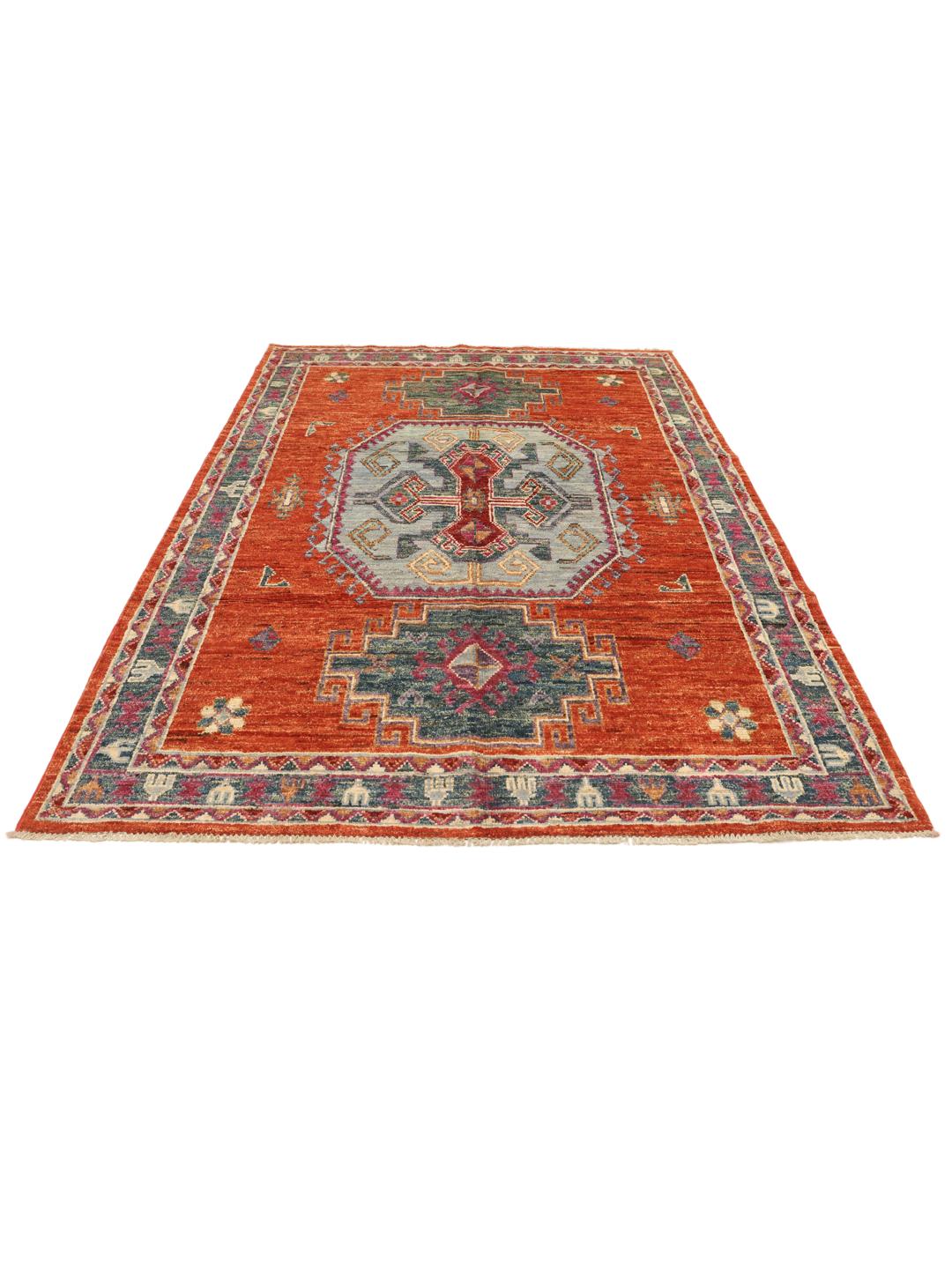 Handgeknüpfter Kazak-Teppich aus Afghanistan in Rot-, Blau- und Rosatönen