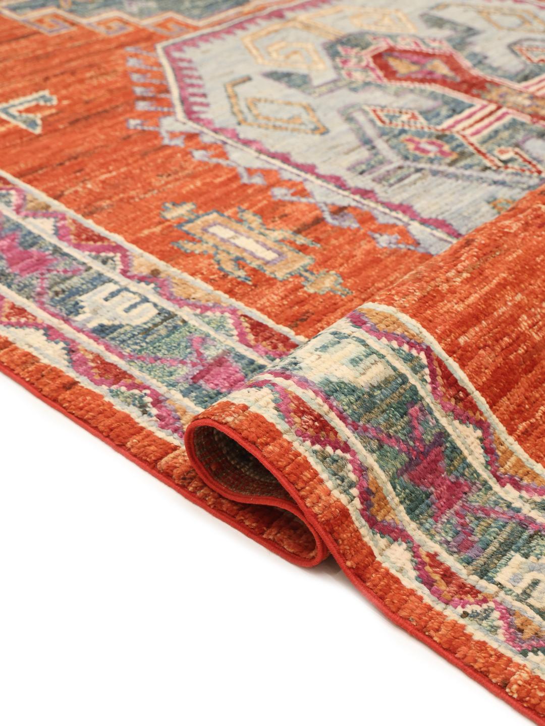 Handgeknüpfter Kazak-Teppich aus Afghanistan in Rot-, Blau- und Rosatönen