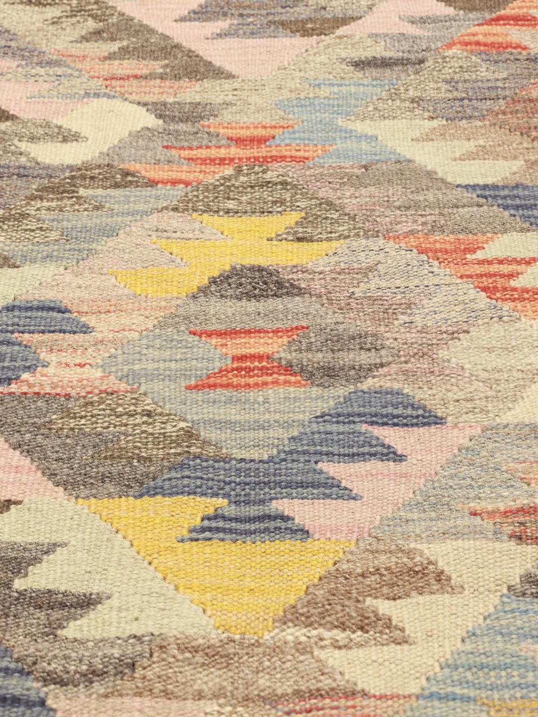 Hand-woven Afghan Kilim Ariana runner in multicolor geometric pattern