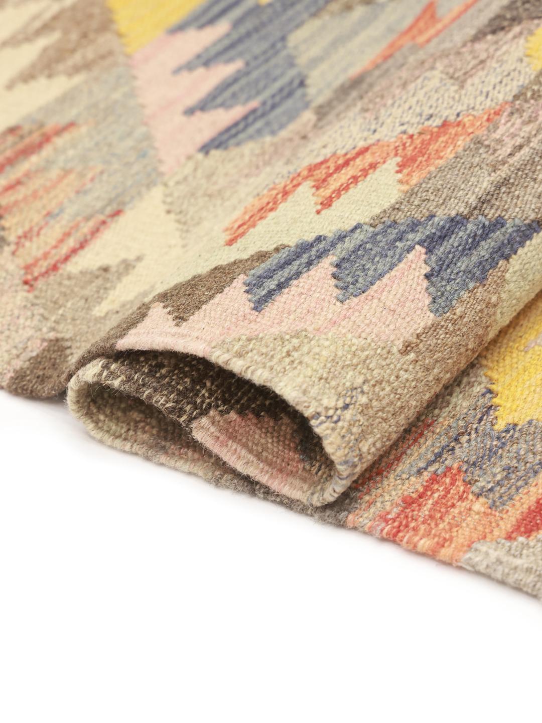 Hand-woven Afghan Kilim Ariana runner in multicolor geometric pattern