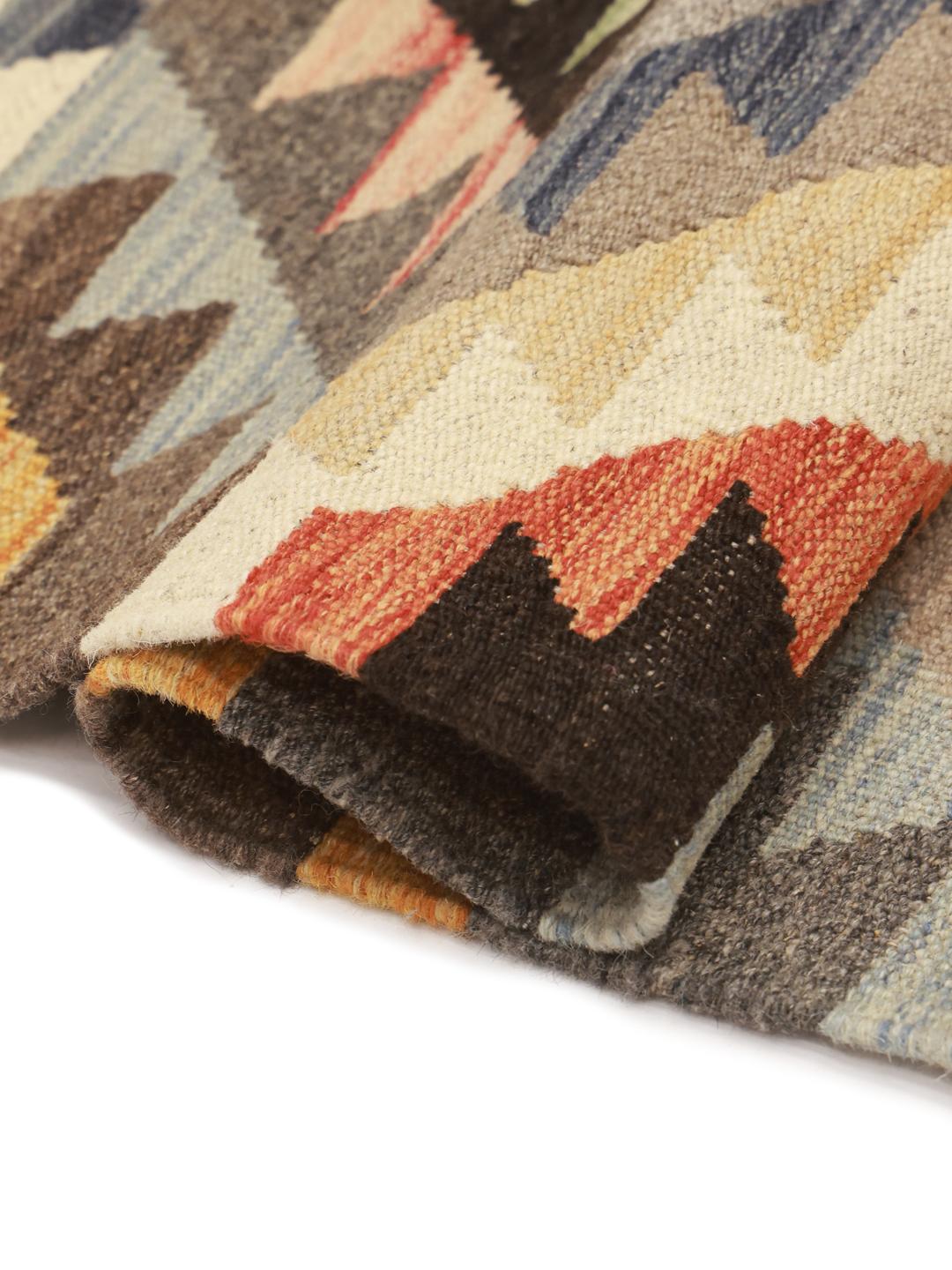 Hand-woven Afghan runner rug with geometric patterns in multicoloured Wool