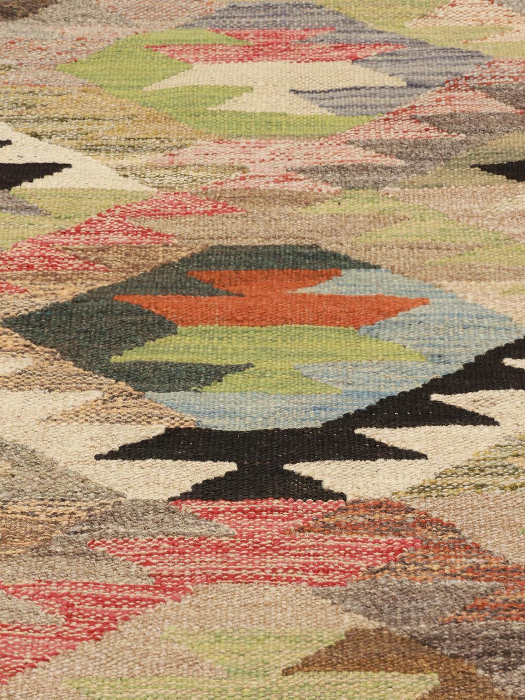 Handmade Middle Eastern Kilim runner in multicolor Wool
