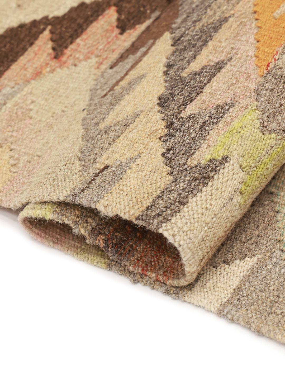 Handmade runner rug from Afghanistan in beige with geometric patterns