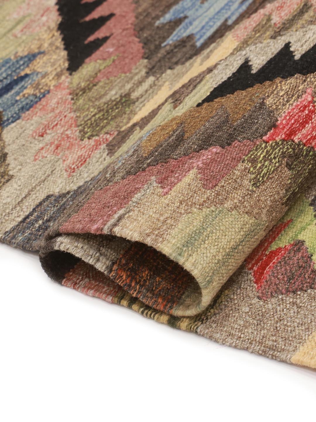 Hand-woven Middle Eastern runner with a vibrant multicolor geometric pattern
