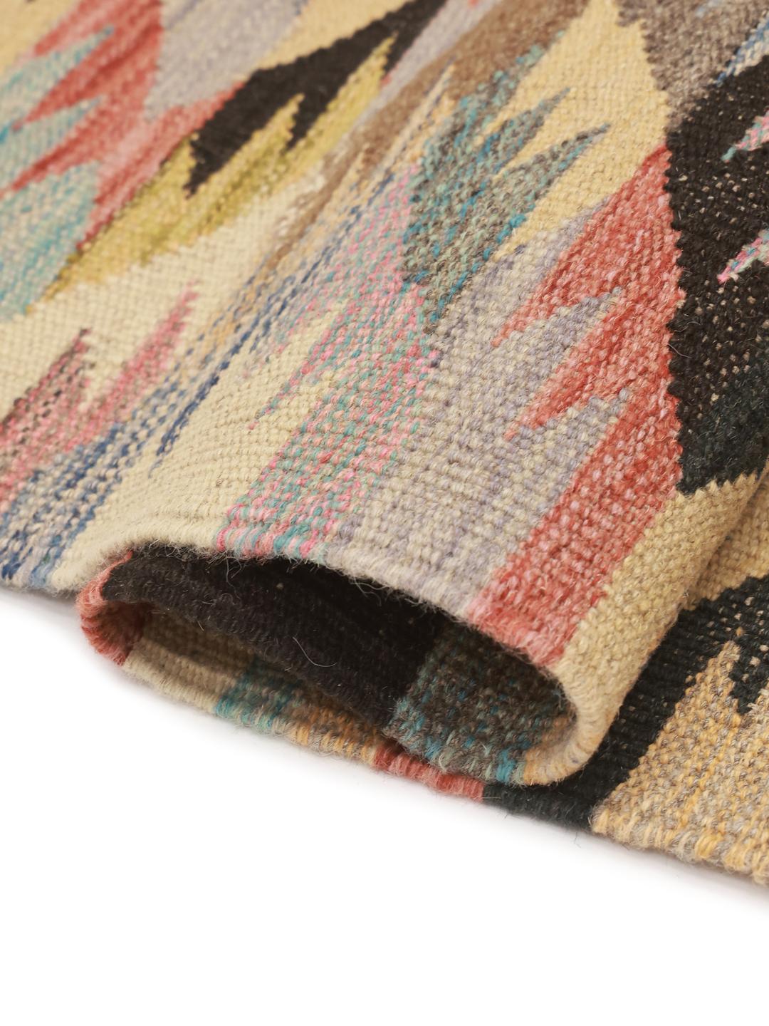 Hand-woven Afghan runner rug with a multicolor geometric pattern
