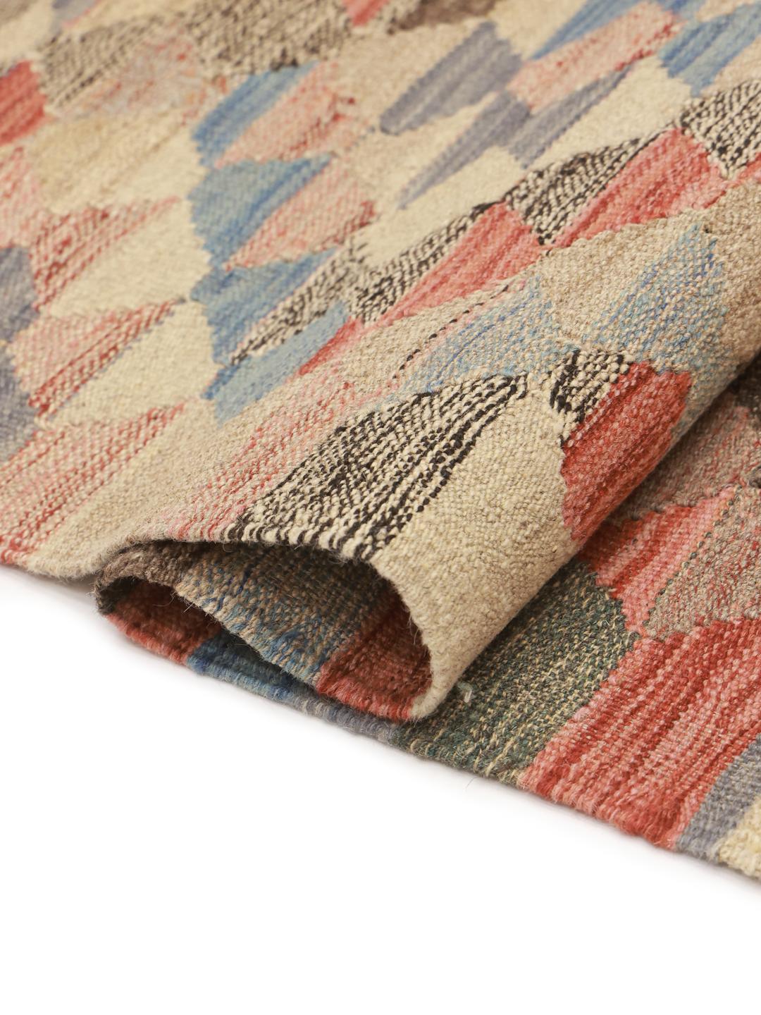Hand-woven multicolour Afghan Kilim runner with a geometric diamond pattern