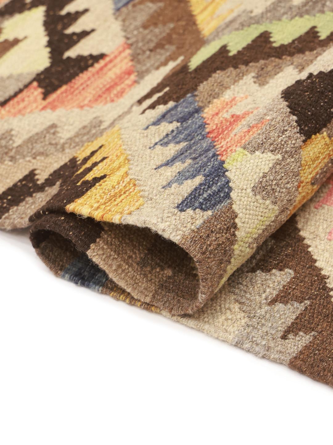 Handmade Afghan runner rug in beige with geometric pattern