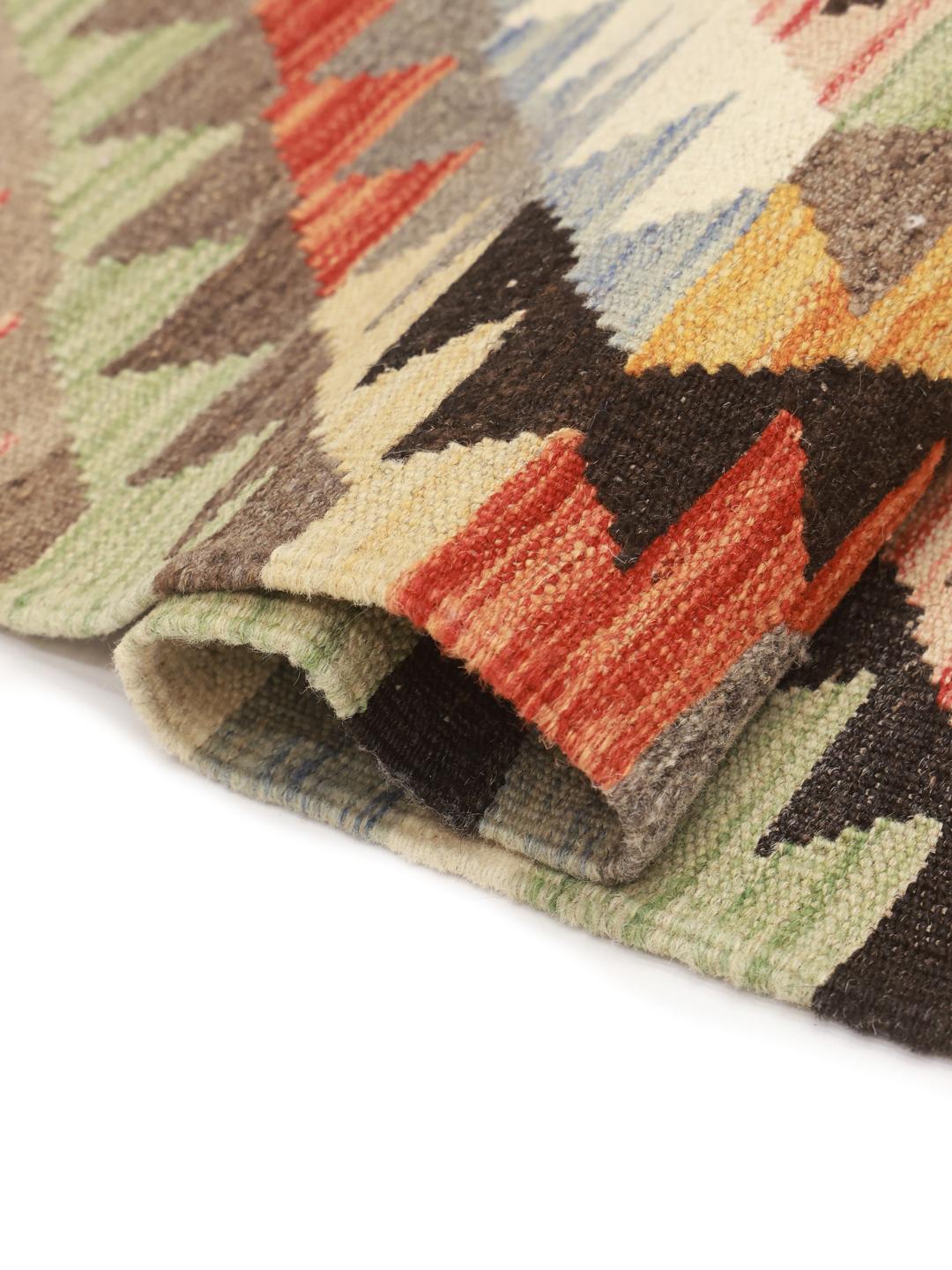 Hand-woven Afghan runner rug in multicoloured geometric pattern