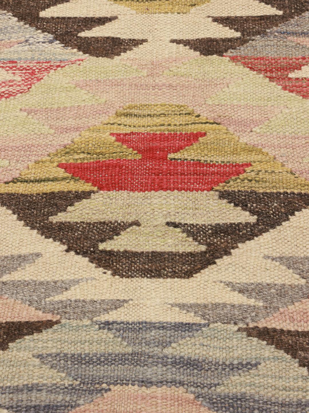 Hand-woven Afghan runner with a multicolor geometric pattern