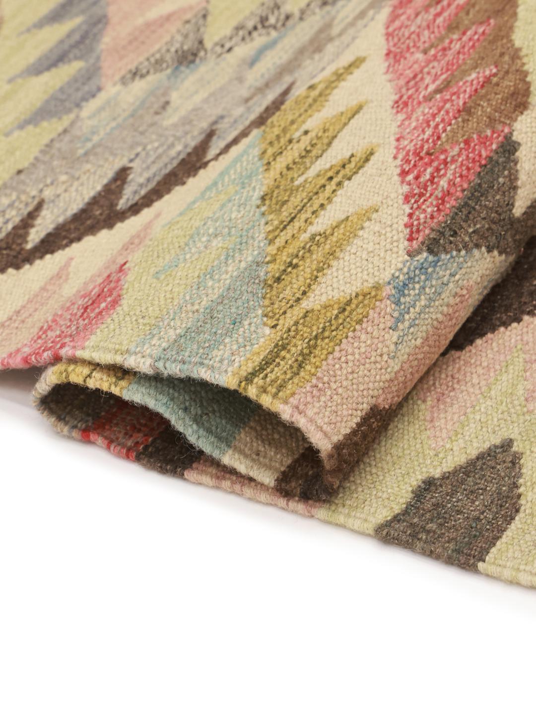 Hand-woven Afghan runner with a multicolor geometric pattern