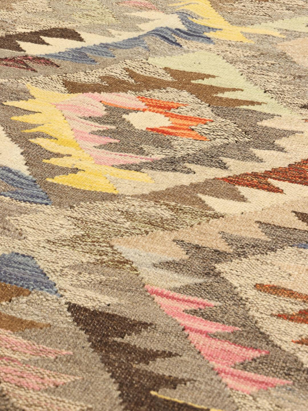 Handgeweven multicolor Afghaanse Kelim loper met geometrische diamantpatronen