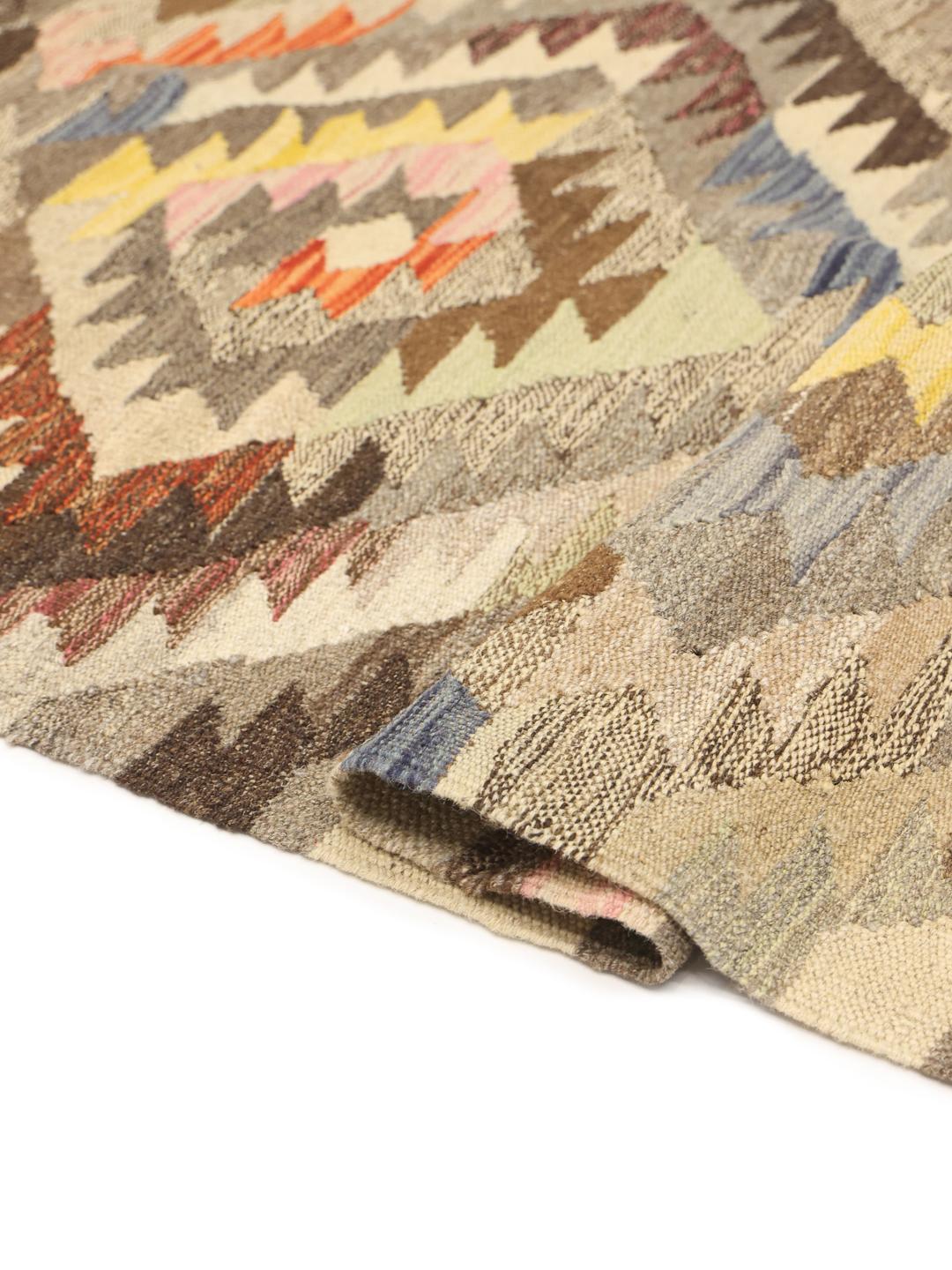 Handgeweven multicolor Afghaanse Kelim loper met geometrische diamantpatronen