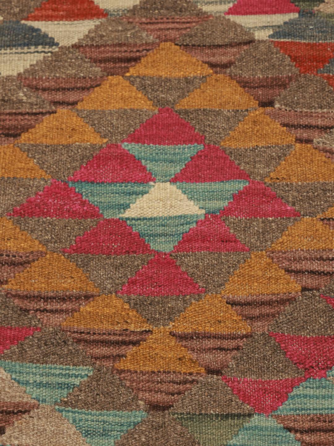Handgemaakte Afghaanse Kelim Ariana loper in multicolor met geometrisch ruitpatroon