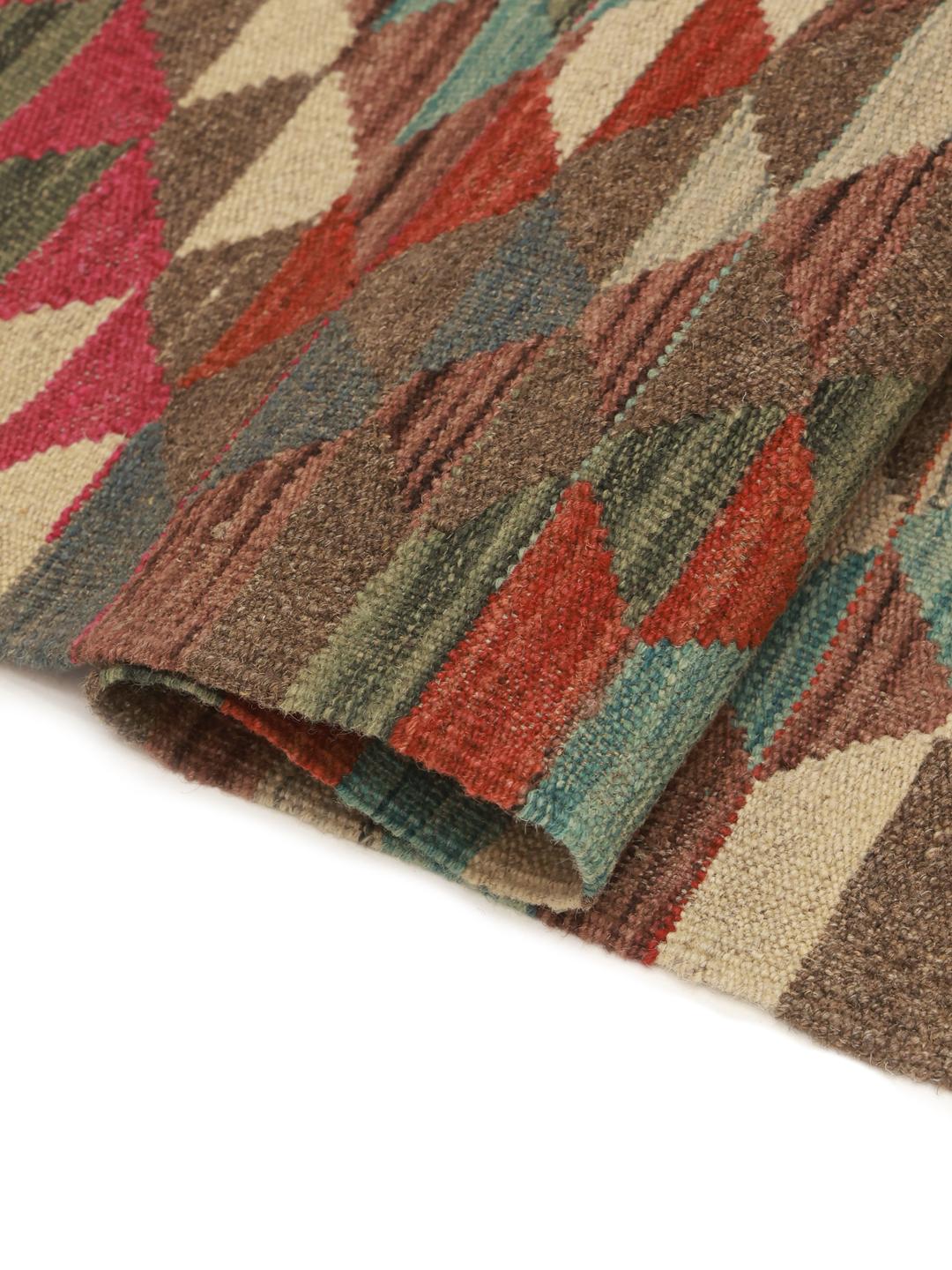 Handgemaakte Afghaanse Kelim Ariana loper in multicolor met geometrisch ruitpatroon