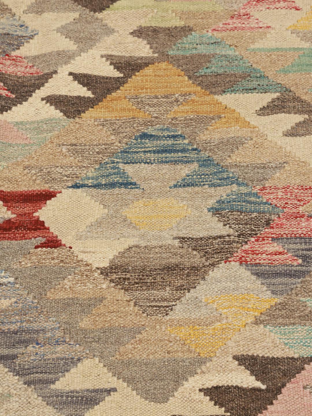 Handgemaakt Afghaans loper tapijt in beige en multicolor