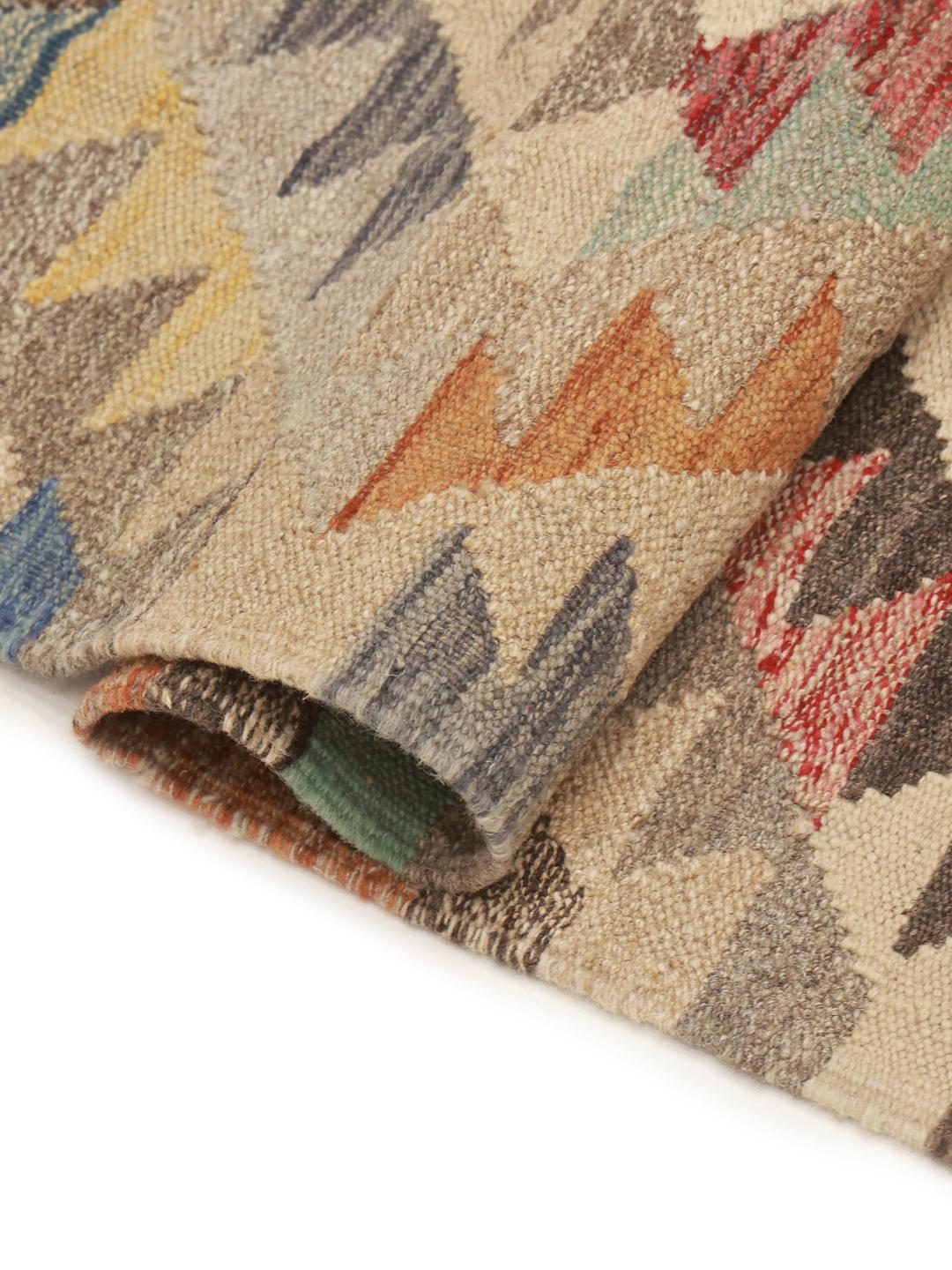 Handgemaakt Afghaans loper tapijt in beige en multicolor
