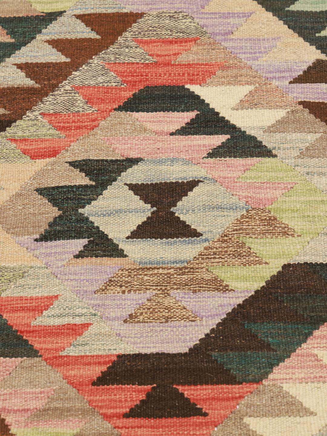 Handgemaakte Afghaanse wollen loper in multicolor
