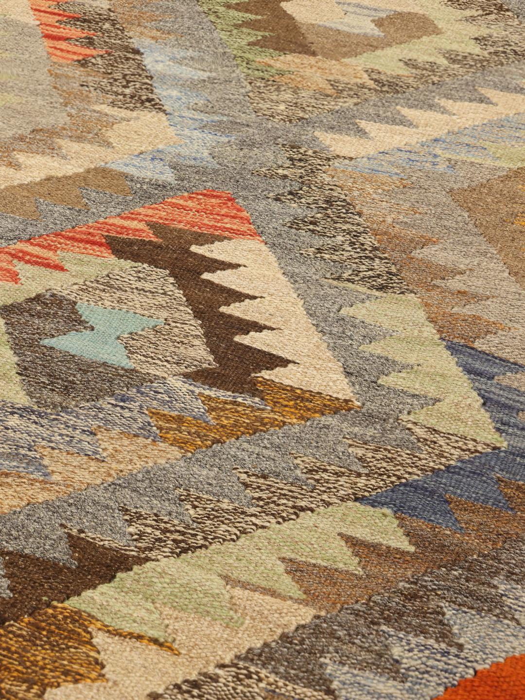 Handgemaakte Kelim Ariana loper in multicolor met geometrische ruitpatronen