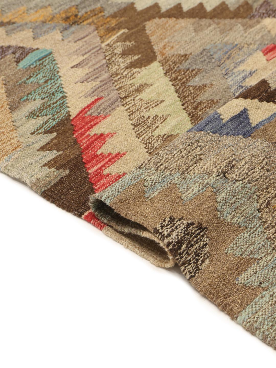 Handgemaakte Kelim Ariana loper in multicolor met geometrische ruitpatronen
