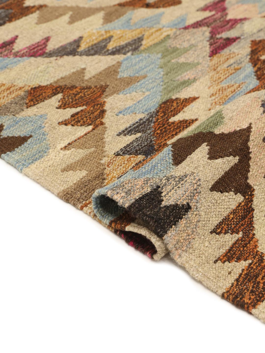 Handmade Middle Eastern runner with multicolor geometric patterns