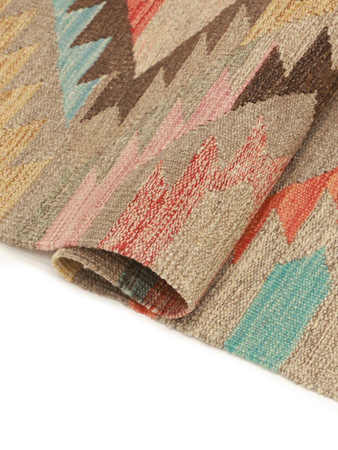 Handgeweven Kelim loper met geometrische patronen in multicolor Wol uit Afghanistan