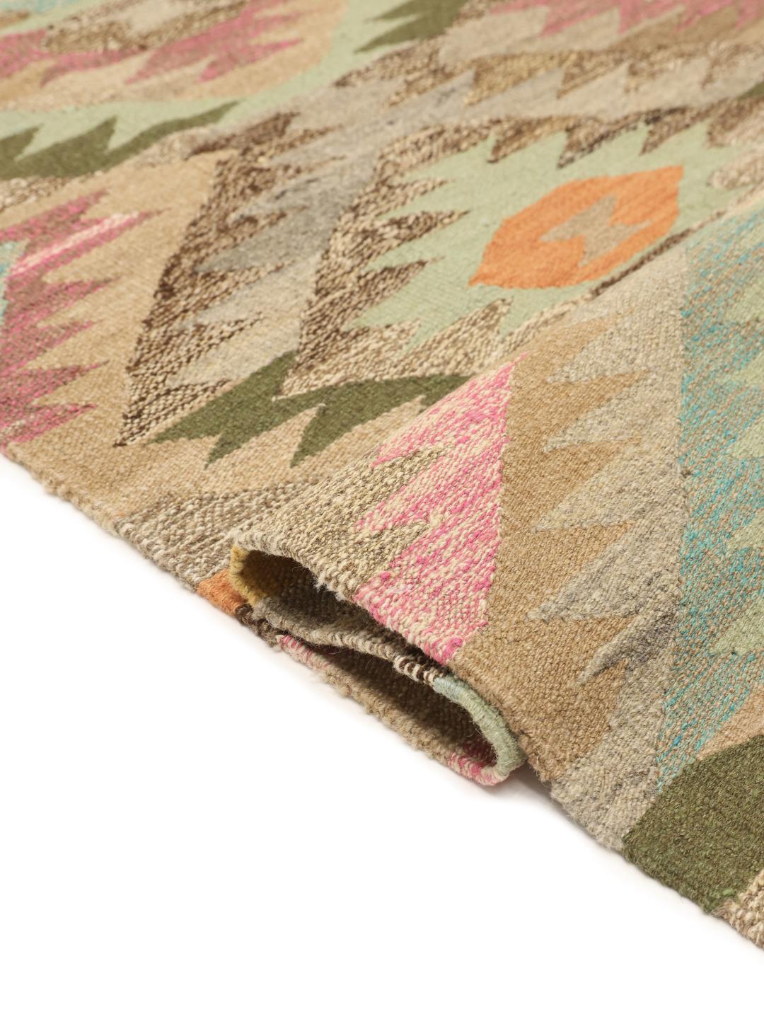 Hand-woven Kilim Ariana runner with vibrant geometric patterns from the Middle East